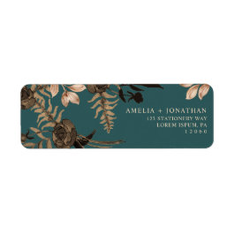 ティール(緑がかった色)バーントオレンジテラコッタフローラ秋の結婚式 ラベル