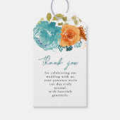 ティール（緑がかった色）バーントオレンジフォラル秋サンキューユナイテッド ギフトタグ (正面)