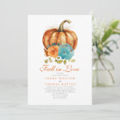 ティール（緑がかった色）バーントオレンジフローラ秋インラブフローラ 招待状 (スタンド正面)