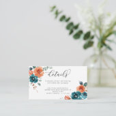 ティール（緑がかった色）バーントオレンジフローラ結婚ブケッツ詳細 エンクロージャーカード (スタンド正面)