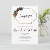 ティール（緑がかった色）バーントオレンジ婚約招待状テンプレート 招待状 (スタンド正面)