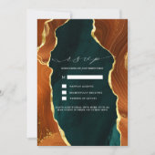 ティール（緑がかった色）、バーントオレンジ&金ゴールドアガートRSVP招待状 招待状 (正面)