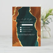 ティール（緑がかった色）、バーントオレンジ&金ゴールドアガートRSVP招待状 招待状 (スタンド正面)