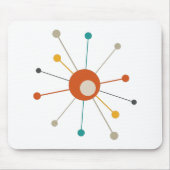 ティール(緑がかった色)バーンドオレンジ原子時代スターバストミッドセンチュリー マウスパッド (正面)