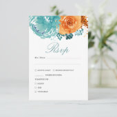 ティール（緑がかった色）バーンドオレンジ秋フローラ結婚ズ 出欠カード (スタンド正面)