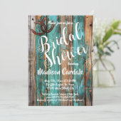 ティール(緑がかった色)バ素朴ンウッドホースシューブライダルシャワー 招待状 (スタンド正面)