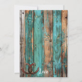 ティール(緑がかった色)バ素朴ンウッドホースシューブライダルシャワー 招待状 (裏面)