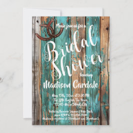 ティール（緑がかった色）バ素朴ンウッドホースシューブライダルシャワー 招待状