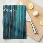 ティール(緑がかった色)パイングリーンティンセルクリスマス キッチンタオル (四つ折り)