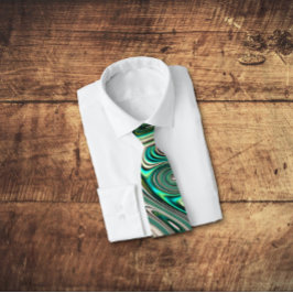 ティール（緑がかった色）パウアアワロンシェルフラクタルフラクタル抽象芸術パターン ネクタイ