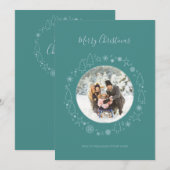 ティール(緑がかった色)パステルエレガントブルー写真リースホリデーカード シーズンカード (正面/裏面)