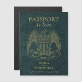 ティール(緑がかった色)パスポート宛先ウェディング日付の保存 マグネット招待状