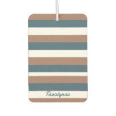 ティール（緑がかった色）パタストライプーンのパーソナライズ茶色の白 カーエアーフレッシュナー (正面)