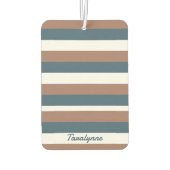 ティール（緑がかった色）パタストライプーンのパーソナライズ茶色の白 カーエアーフレッシュナー (裏面)