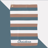 ティール（緑がかった色）パタストライプーンの個人用設定ブラウン白 ゴルフタオル