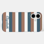 ティール(緑がかった色)パターストライプン茶色のホワイトパーソナライズ Case-Mate iPhoneケース (裏面 (横))