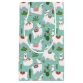 ティール（緑がかった色）パターンのかわいいラマ スモールペーパーバッグ (正面)