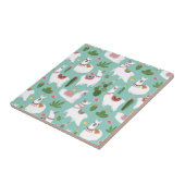 ティール(緑がかった色)パターンのかわいいラマ タイル (側面)