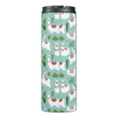 ティール(緑がかった色)パターンのかわいいラマ タンブラー (裏面)