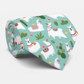 ティール(緑がかった色)パターンのかわいいラマ ネクタイ (ロール)