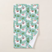 ティール(緑がかった色)パターンのかわいいラマ バスタオルセット (ハンドタオル)