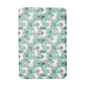 ティール（緑がかった色）パターンのかわいいラマ バスマット (正面縦)