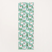ティール(緑がかった色)パターンのかわいいラマ ヨガマット (正面)