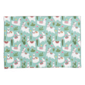 ティール(緑がかった色)パターンのかわいいラマ 枕カバー (正面右)