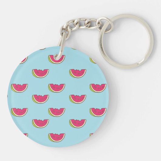 ティール(緑がかった色)パターンのスイカの切れ キーホルダー (裏面)