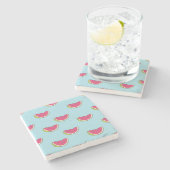 ティール(緑がかった色)パターンのスイカの切れ ストーンコースター (横)