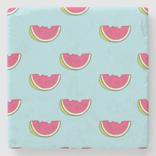 ティール(緑がかった色)パターンのスイカの切れ ストーンコースター (正面)