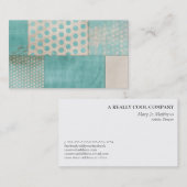ティール（緑がかった色）パターンキルトのブロック 名刺 (正面/裏面)