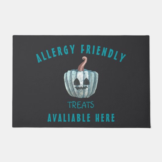 ティール(緑がかった色)パンプキンハロウィンアレルギーロフレンドリーート ドアマット (正面)