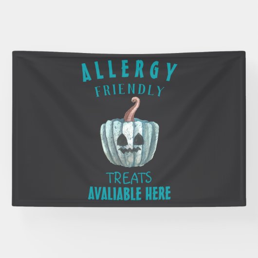ティール（緑がかった色）パンプキンハロウィンアレルギーロフレンドリーート 横断幕 (横)
