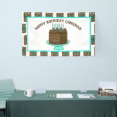 ティール（緑がかった色）パーソナライズされたとブラウンハッピーバースデー 横断幕 (トレードショー)