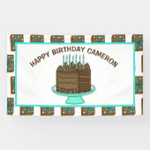 ティール（緑がかった色）パーソナライズされたとブラウンハッピーバースデー 横断幕 (横)