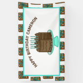 ティール（緑がかった色）パーソナライズされたとブラウンハッピーバースデー 横断幕 (縦)