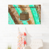 ティール(緑がかった色)パーソナライズされたとブラウンハッピーバースデー 横断幕 (インサイチュ)