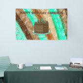 ティール(緑がかった色)パーソナライズされたとブラウンハッピーバースデー 横断幕 (トレードショー)