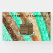 ティール（緑がかった色）パーソナライズされたとブラウンハッピーバースデー 横断幕 (横)