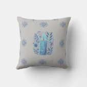 ティール（緑がかった色）パーソナライズされたクリスマスキャンドルとスノーフレーク クッション (裏面)