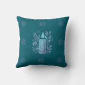 ティール（緑がかった色）パーソナライズされたクリスマスキャンドルとスノーフレーク クッション (裏面)