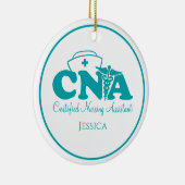 ティール(緑がかった色)パーソナライズされたグリーンホワイトCNAナースクリスマス セラミックオーナメント (右)