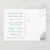 ティール（緑がかった色）パーソナライズされたコーラル日付ポストカードの保存 ポストカード (裏面)