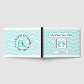 ティール（緑がかった色）パーソナライズされたシェブロンストライプベビーシャワーブック ゲストブック (全面)