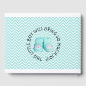 ティール（緑がかった色）パーソナライズされたシェブロンストライプベビーシャワーブック ゲストブック (裏面)