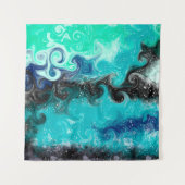 ティール(緑がかった色)パーソナライズされたブルーとブラックの流体アートマーブル タペストリー (正面)