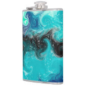 ティール(緑がかった色)パーソナライズされたブルーとブラックの流体アートマーブル フラスク (左)