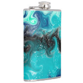 ティール(緑がかった色)パーソナライズされたブルーとブラックの流体アートマーブル フラスク (右)