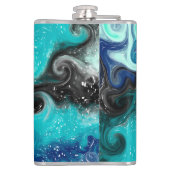 ティール(緑がかった色)パーソナライズされたブルーとブラックの流体アートマーブル フラスク (裏面)